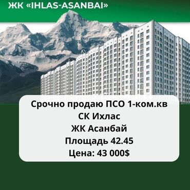 квартира 7 мкр: 1 комната, 42 м², Элитка, 10 этаж, ПСО (под самоотделку)