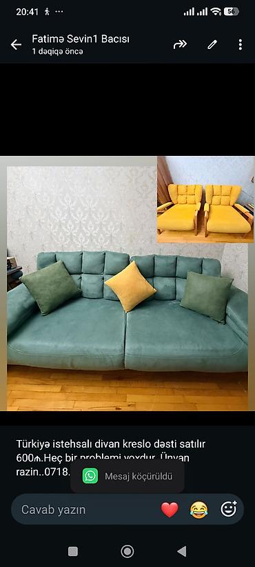 Türkiyə istehsalı divan kreslo dəsti satılır 600₼.Heç bir problemi lalafo.az -da Türkiyə istehsalı divan kreslo dəsti satılır 600₼.Heç bir problemi