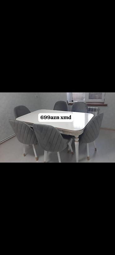 divan kreslo kreditle: Yemək masası və 6 ədəd stul dəsti - Masa: düzbucaqlı, ağ rəngli üst — 1