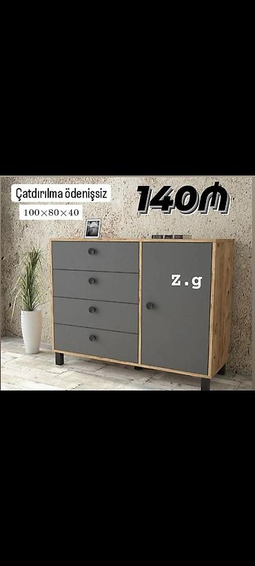 raflar: Modern komod – boz ön panellər və ağac dekoru ilə Ölçülər: 100 × 80 × — 1
