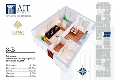 Продажа квартир: 1 комната, 40 м², Элитка, 4 этаж, ПСО (под самоотделку)