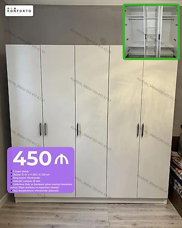 5 qapılı paltar dolabı - Ölçülər: Dərinlik 47 sm × Hündürlük 200 sm ×