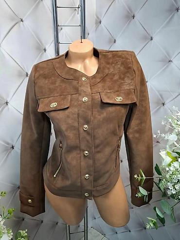 Ženska jakna od veštačke brušene kože (suede look), bez kragne/sa