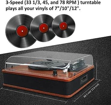 ploca za gramofon: Gramofon sa ugrađenim zvučnicima i poklopcem od providne plastike — 6