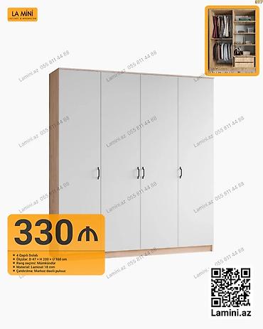 Ev üçün mebel: 4 qapılı dolab – laminit materialdan - Ölçülər: dərinlik 47 sm × — 1