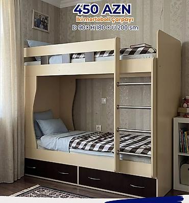 3 mertebeli kravatlar: İki mərtəbəli çarpayı Ölçülər: D 90 × H 180 × U 200 sm Qiymət: 450 — 1