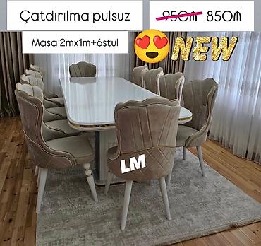 masa desdi: Qonaq otağı üçün, Yeni, Açılmayan, Dördbucaq masa, 6 stul — 1