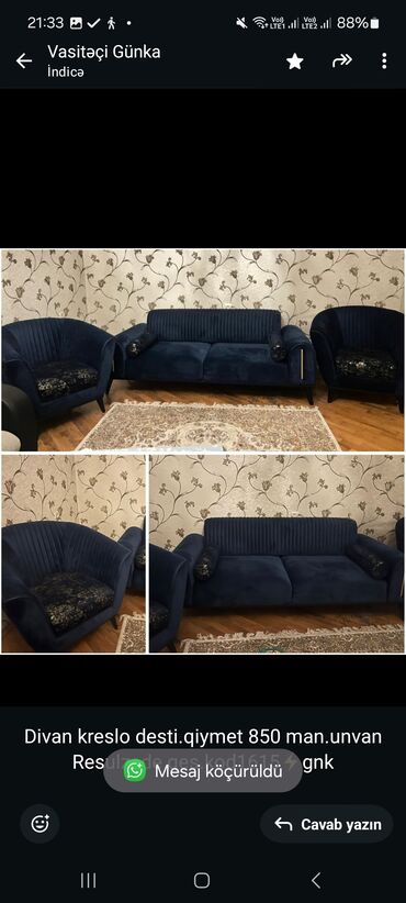 Professional sobalar: İşlənmiş, Divan, 2 kreslo