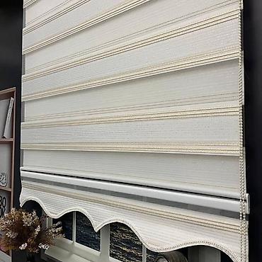 kuxna perde: Zebra jalüz pərdə – krem/ağ tonlarda klassik naxışlı dizayn — 3