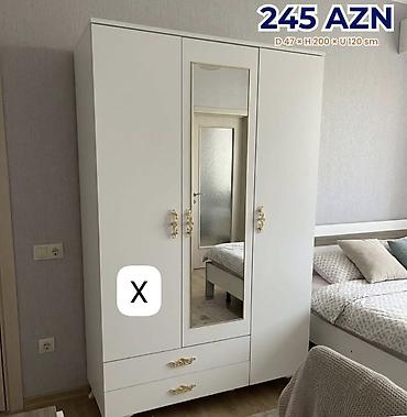 hamam kranti: Ağ rəngli 3 qapılı geyim dolabı - Ölçülər: Dərinlik 47 sm × Hündürlük — 1