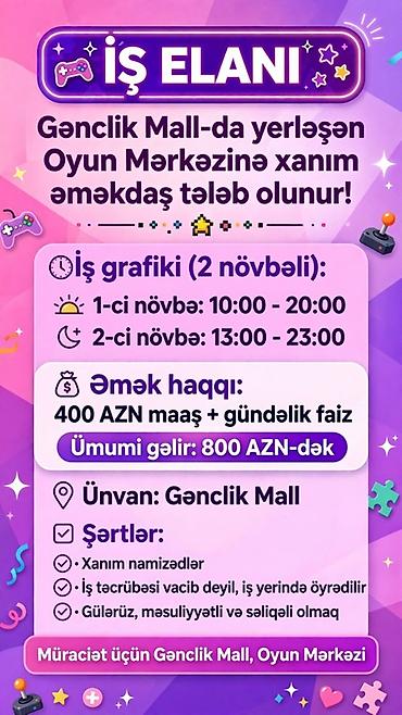 evdə utu işi: Hostes, qeydiyyatçı tələb olunur, İstənilən yaş, Təcrübəsiz — 1