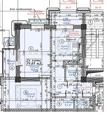1700: 2 комнаты, 79 м², Асанбай мкр Элитка, 12 этаж, ПСО (под самоотделку) — 6