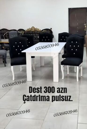 Masa və oturacaq dəstləri: Qonaq otağı üçün, Yeni, Açılmayan, Dördbucaq masa, 6 stul — 5