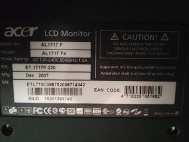 Monitorlar: Acer AL1717 F modelinə aid LCD monitor. Ofis və ya ev istifadəsi üçün — 3