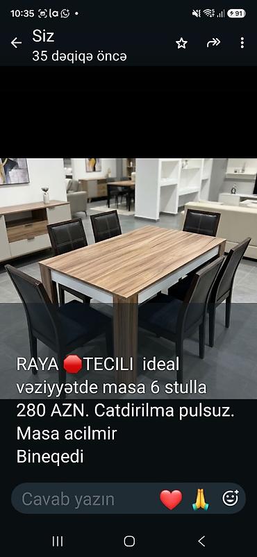 taxt basligi: Yemək otağı üçün masa və 6 ədəd stul dəsti - Material: taxta/laminat — 1