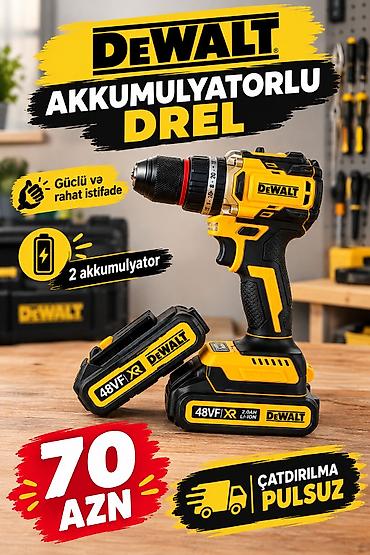 DEWALT akkumulyatorlu drel - 48VF XR Li-ion sistemli, 2.0 Ah