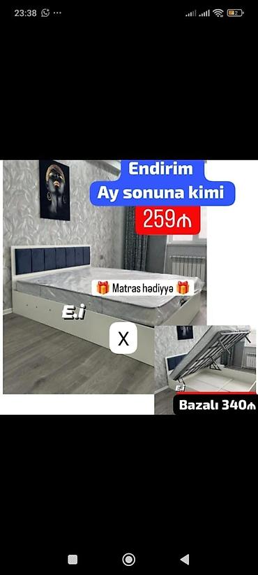 Müasir dizaynlı yataq çərçivəsi – yumşaq başlıq hissəli, parça paneli