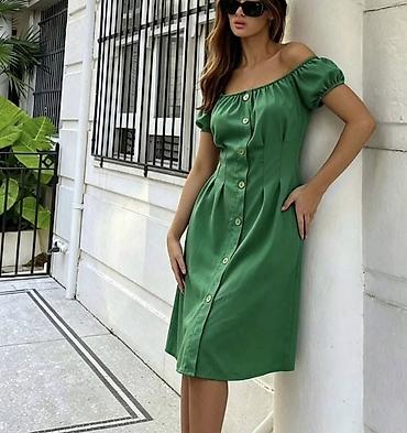 mint zelena: Haljina sa spuštenim ramenima midi dužina, A-kroja. - Ramena otkrivena — 5