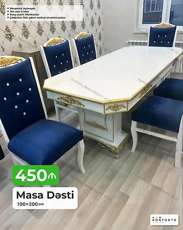Məhsul: Masa Dəsti Ölçü: 100×200 sm Stul sayı: 6 ədəd Mexanizm
