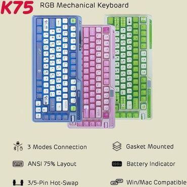 клавиатура для ноутбука: KZZI K75 Pro RGB 75% Беспроводная механическая клавиатура, конструкция