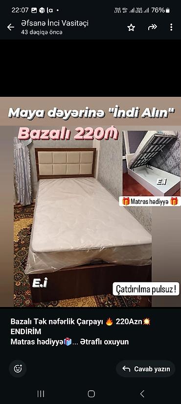 matras üzlüyü: Birnəfərlik, Bazalı, Pulsuz matras, Siyirməsiz, Azərbaycan — 2