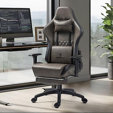 геймерское: Игровое кресло, Б/у, С колесиками, цвет - Серый, Экокожа — 1