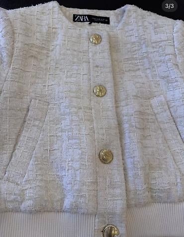 ag jaket: ZARA qadın jaketi – tweed fakturalı, krem/ağ rəngdə qısa kəsim. - — 2