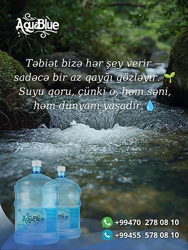 Qida məhsulları: AquaBlue – 19 litrlik içməli sular. 3.50 Azn - Həcmi: 19L, böyük — 4