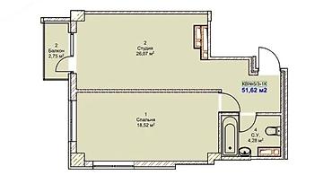 комнаты на ночь: 1 комната, 52 м², Элитка, 6 этаж, ПСО (под самоотделку) — 2