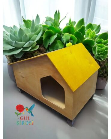 Yuvalar: Taxta pişik evi – “Burada yerim rahatdır” yazılı - Material — 10