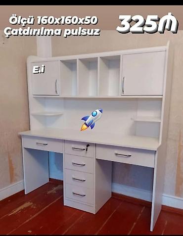ofisde islenib: Tələbə/müəllim üçün funksional iş masası və üst dolablı rəf sistemi — 1