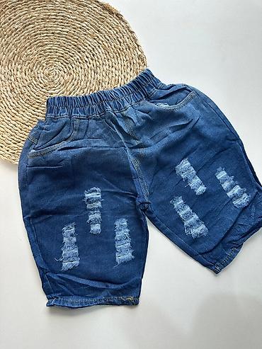 cins uşaq şortları: Uşaq üçün cins şort - Material: yumşaq denim (cins) - Rəng: tünd mavi — 1