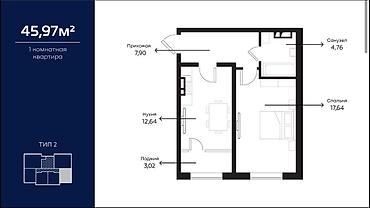 flat osh: 1 комната, 46 м², Арча-Бешик ж/м Элитка, 6 этаж — 2