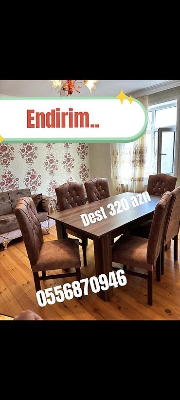 tek stolar: Qonaq otağı üçün, Yeni, Açılmayan, Dördbucaq masa, 6 stul — 5