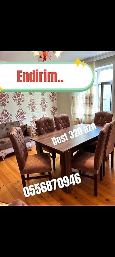 tek stolar: Qonaq otağı üçün, Yeni, Açılmayan, Dördbucaq masa, 6 stul — 2