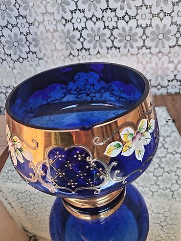 Сервировочные аксессуары: Kobalt-mavi rəngli dekorativ şüşə qab - Material: qalın kobalt-mavi — 2