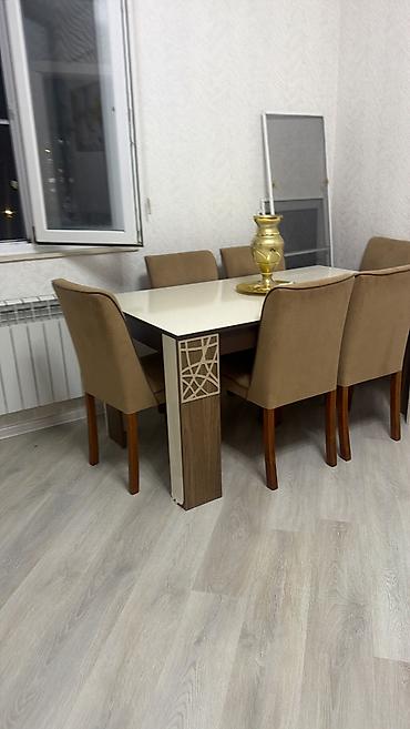islenmis masa: Qonaq otağı üçün, İşlənmiş, Açılan, Dördbucaq masa, 6 stul — 1