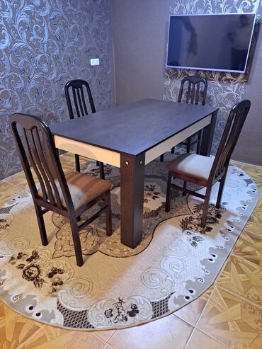 стол для кровати: Для гостиной, Прямоугольный стол, 4 стула