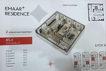 residence: 2 комнаты, 85 м², Рабочий Городок Элитка, 11 этаж, ПСО (под самоотделку) — 1