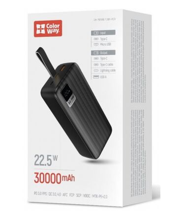 запчасти iphone: Универсальная мобильная батарея 30000 mAh, ColorWay, Black, 22.5 Вт