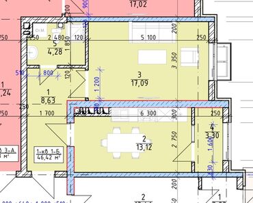 квартира расрочку: 1 комната, 46 м²