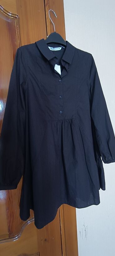 чёрное платья: Повседневное платье, Лето, Короткая модель, Хлопок, Оверсайз, XS (EU 34)