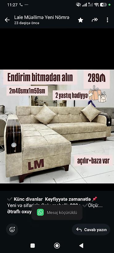 pufik: ✔️ *Künc divanlar* *Keyfiyyətə zəmanətlə* 📌 Yeni və sifarişlə Qolu — 1