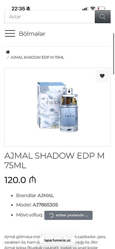 blue shadow perfume: AJMAL Shadow EDP M 75 ml Unisexdi serin goxusu var karobkasi — 2