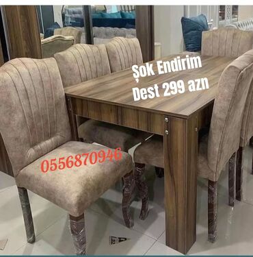 Masa və oturacaq dəstləri: Qonaq otağı üçün, Yeni, Açılmayan, Dördbucaq masa, 6 stul — 10