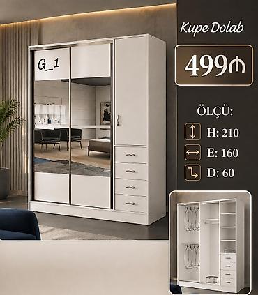 210: Yeni, 3 qapılı, Güzgülü, Ağ, Kupe, Düz dolab — 1