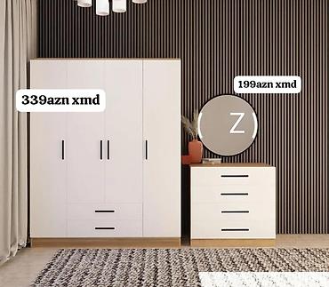 aydinoglu mebel: Müasir yataq otağı mebel dəsti – qarderob və komod+güzgü - Rəng: ağ — 1