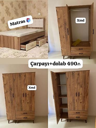 Yataq dəsti: çarpayı + 3 qapılı dolab - Çarpayı: taxta dekorlu