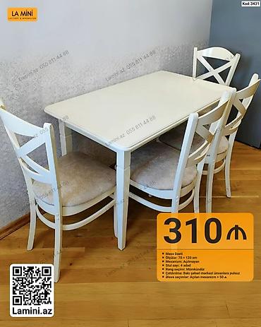 Mebel: Məhsul: Masa dəsti (Kod: 3431) Tərkib: - 1 ədəd yemək/mətbəx masası - — 1