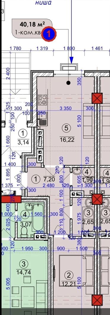 поселок манас квартиры: 1 комната, 41 м², Элитка, 1 этаж, ПСО (под самоотделку)